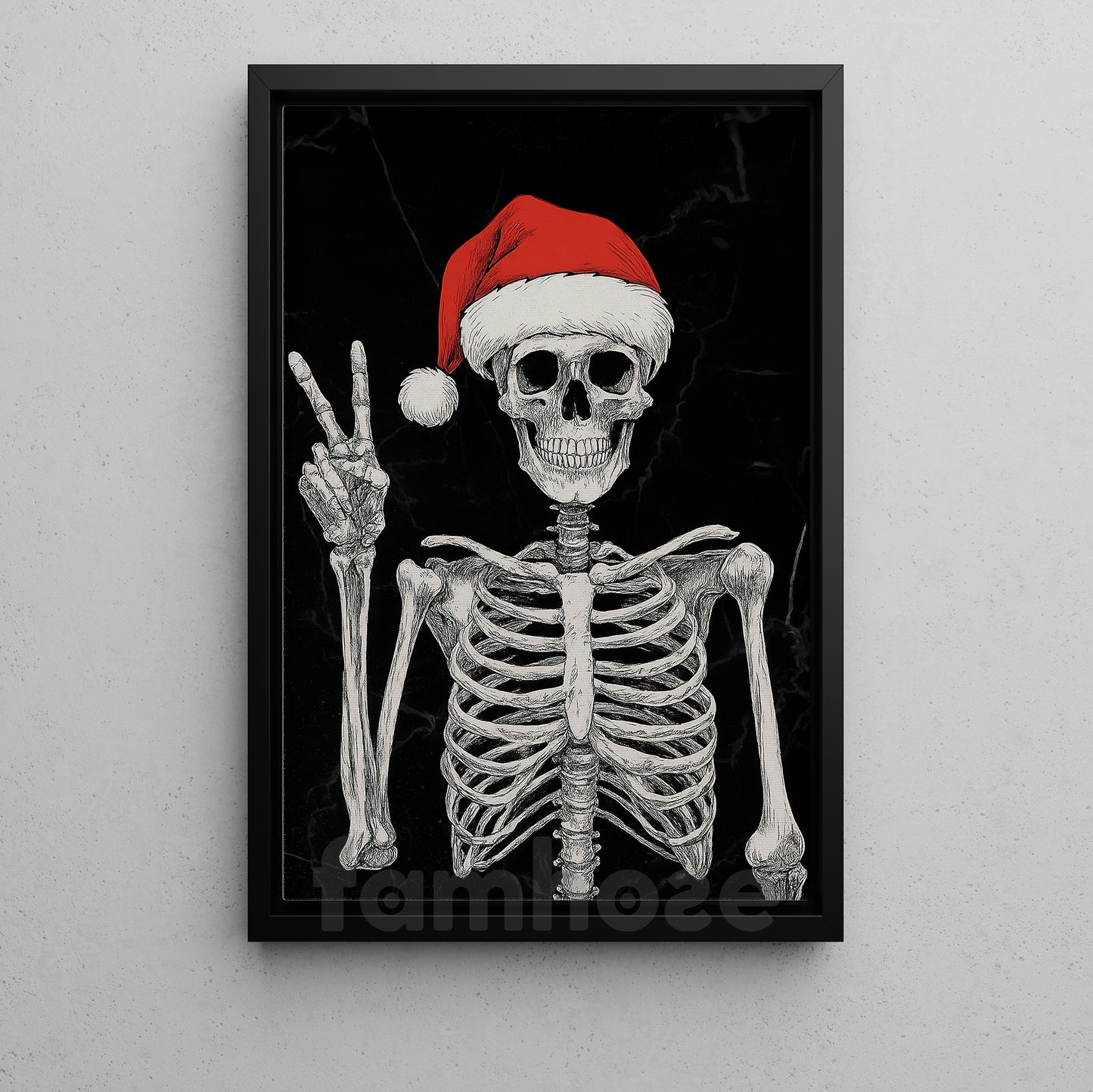 Funny Christmas Skeleton Canvas Painting, Skeleton Say Hi Wall Art Decor, Xmas Poster Gift For Skeleton Lovers