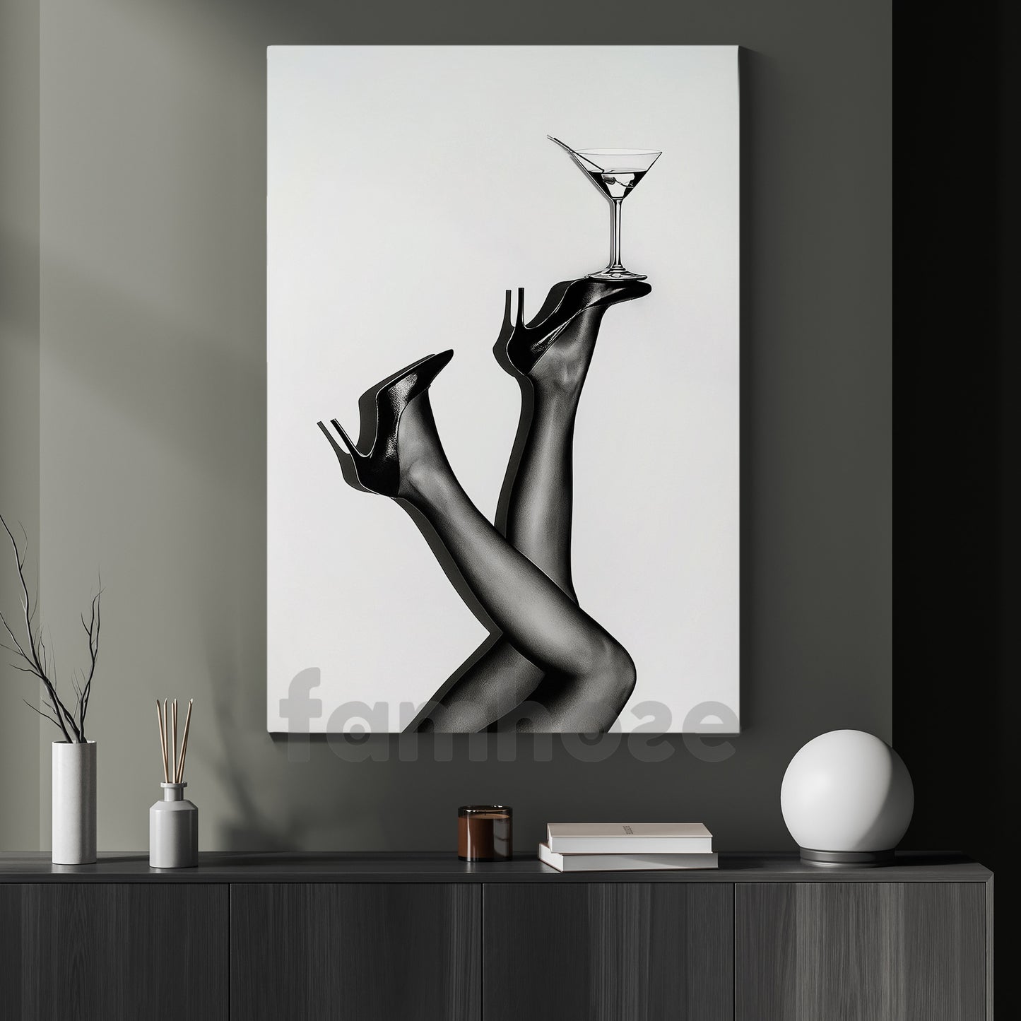 Martini Heels Canvas Painting, Glam Fashion Wall Art Decor, Poster Gift For Heels Lovers