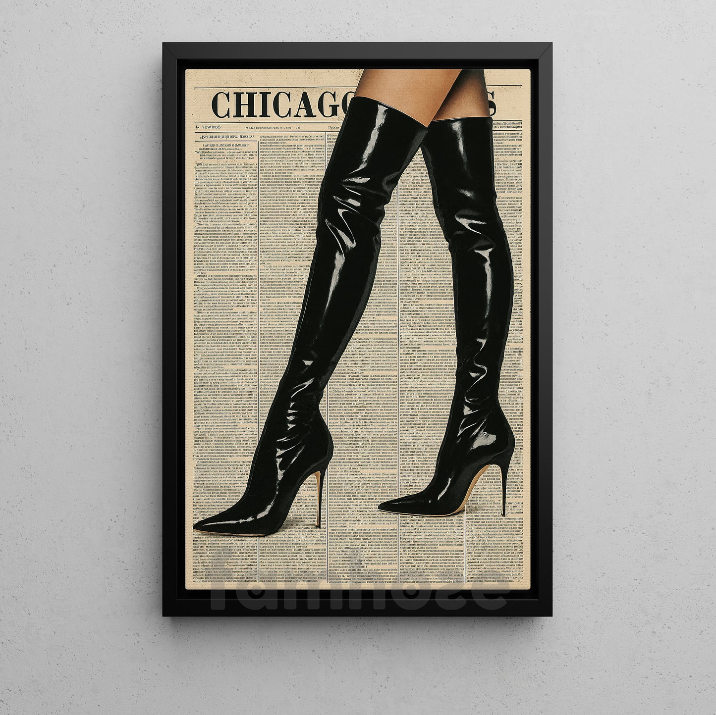 Fashion Boots Canvas Painting, Black Leather Boots Wall Art Decor, Poster Gift For Boots Lovers