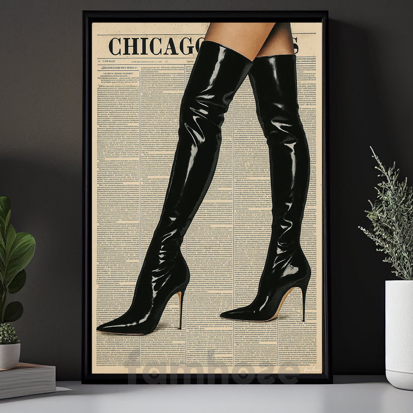 Fashion Boots Canvas Painting, Black Leather Boots Wall Art Decor, Poster Gift For Boots Lovers