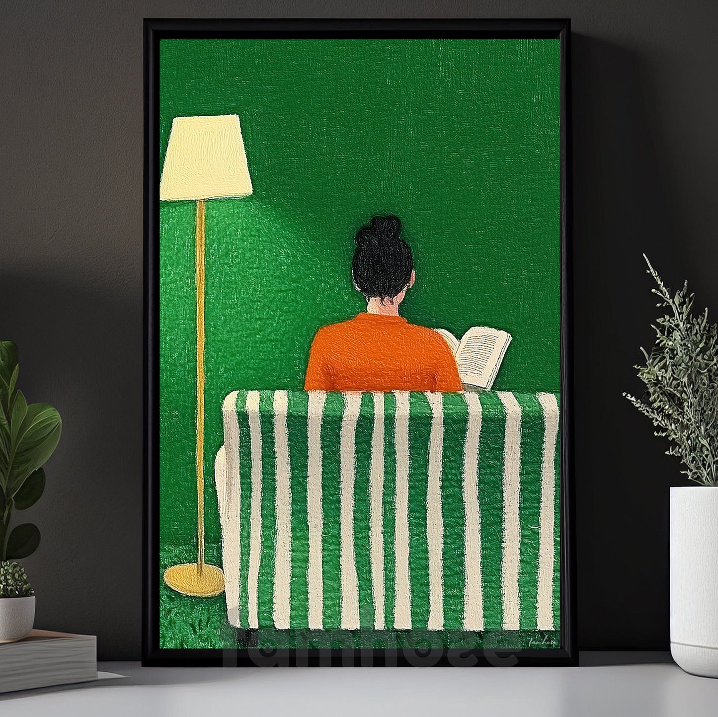 Minimal Art Reading Woman Canvas Painting, Modern Reading Scene Wall Art Decor, Poster Gift For Reading Lovers