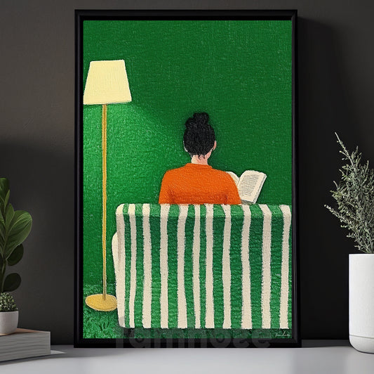 Minimal Art Reading Woman Canvas Painting, Modern Reading Scene Wall Art Decor, Poster Gift For Reading Lovers