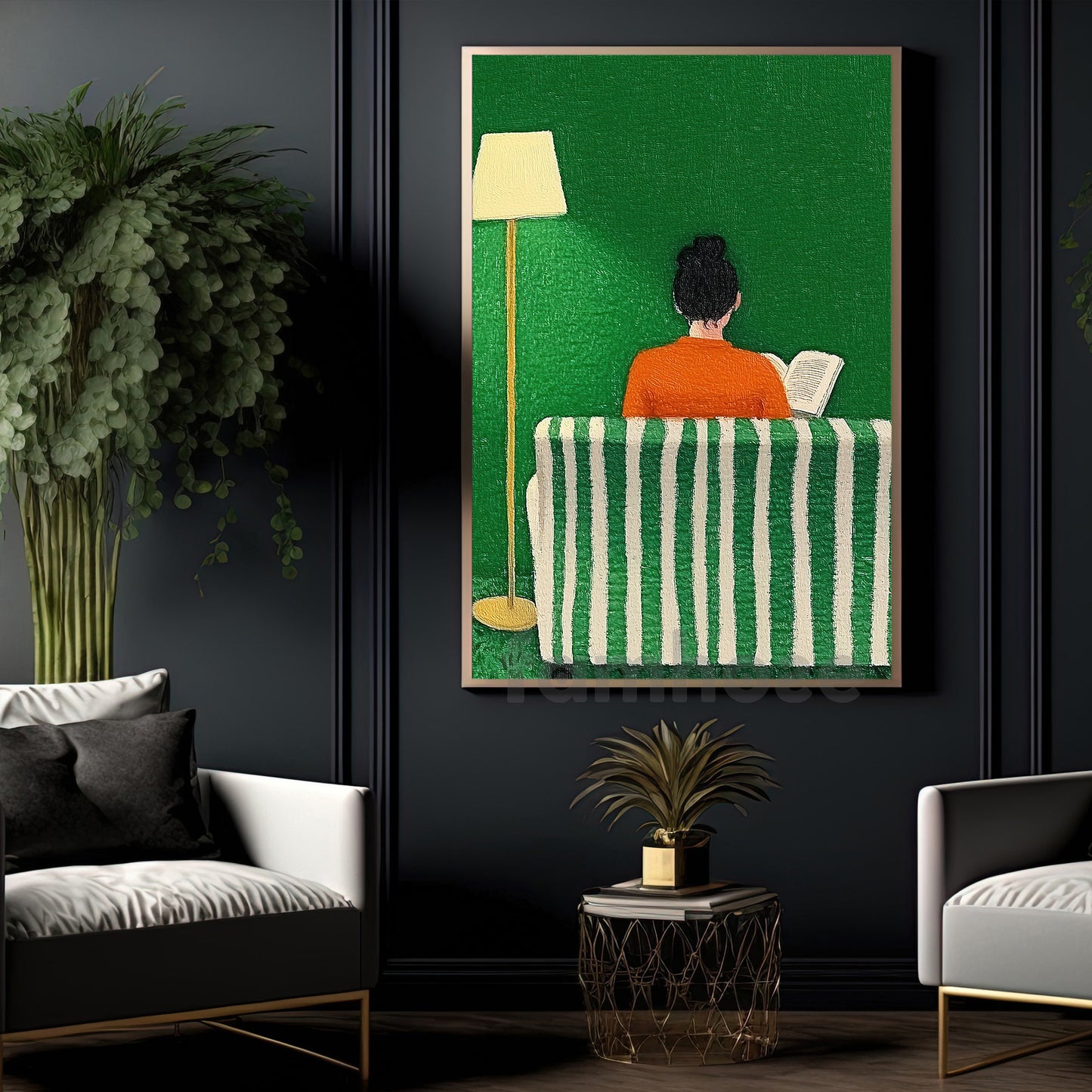 Minimal Art Reading Woman Canvas Painting, Modern Reading Scene Wall Art Decor, Poster Gift For Reading Lovers