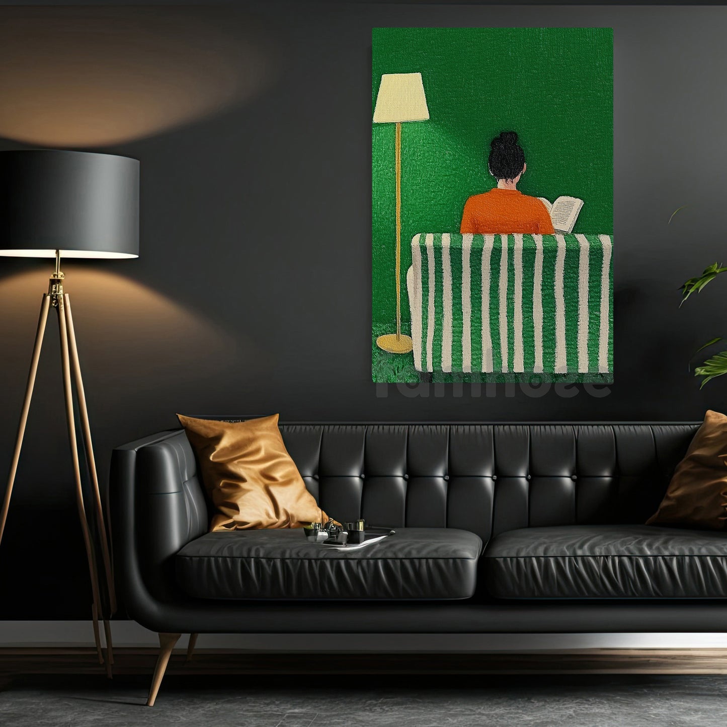 Minimal Art Reading Woman Canvas Painting, Modern Reading Scene Wall Art Decor, Poster Gift For Reading Lovers