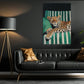 Relaxed Leopard Canvas Painting, Green Striped Sofa Wall Art Decor, Poster Gift For Leopard Lovers