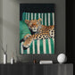 Relaxed Leopard Canvas Painting, Green Striped Sofa Wall Art Decor, Poster Gift For Leopard Lovers