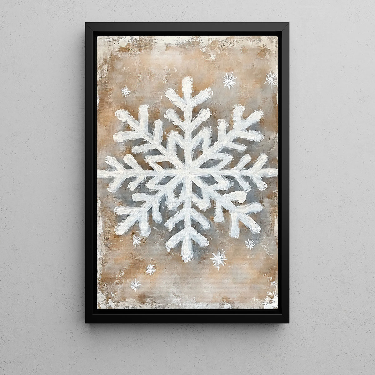 Rustic Snowflake Canvas Painting, Neutral Winter Snowflake Wall Art Decor, Xmas Poster Gift To Decor House Or Office