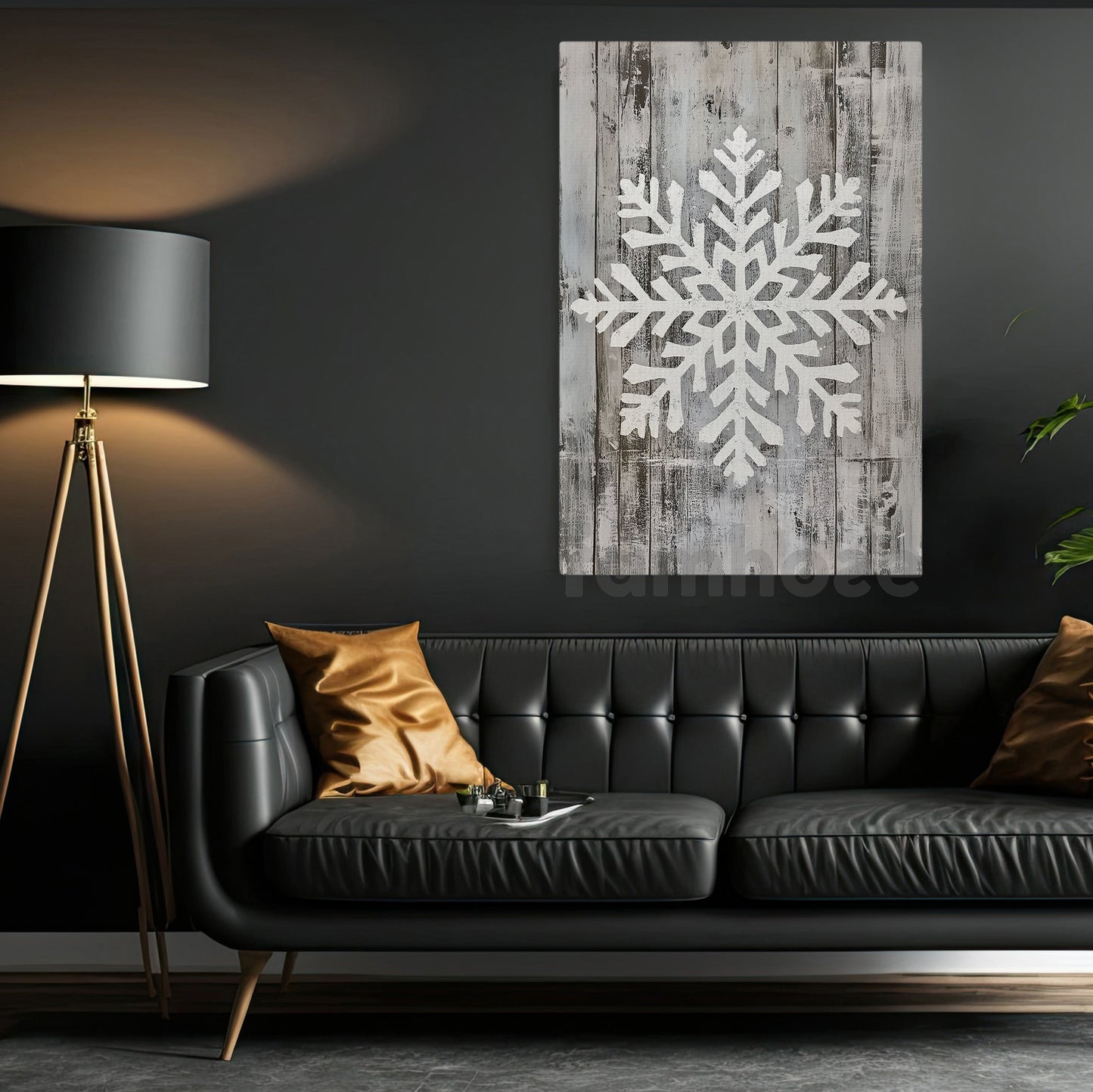 Rustic Christmas Snowflake Canvas Painting, White Snowflake Carved On Wooden Planks Wall Art Decor, Xmas Poster Gift For Snowflake Lovers