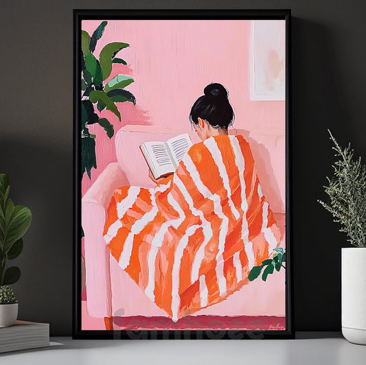 Reading Book Canvas Painting, Reading Woman On Holiday Wall Art Decor, Poster Gift For Book Lovers