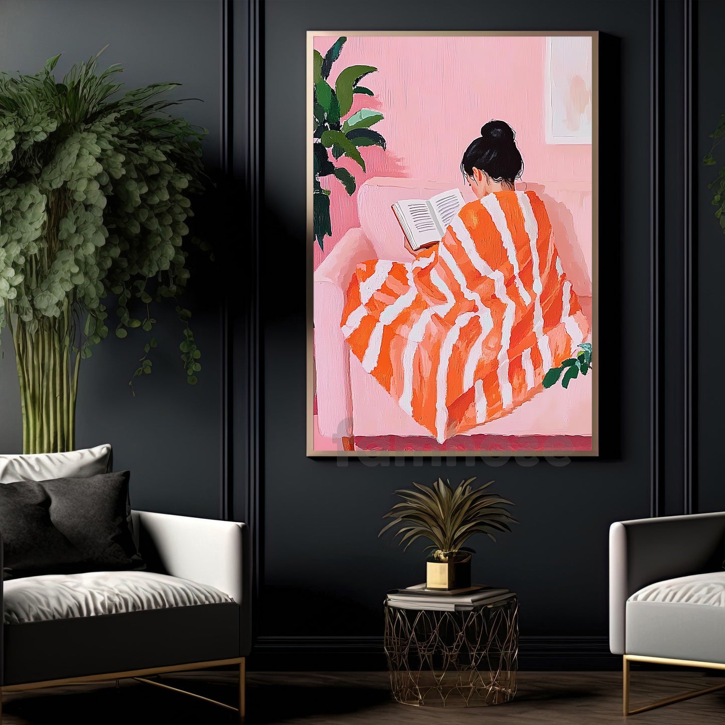 Reading Book Canvas Painting, Reading Woman On Holiday Wall Art Decor, Poster Gift For Book Lovers