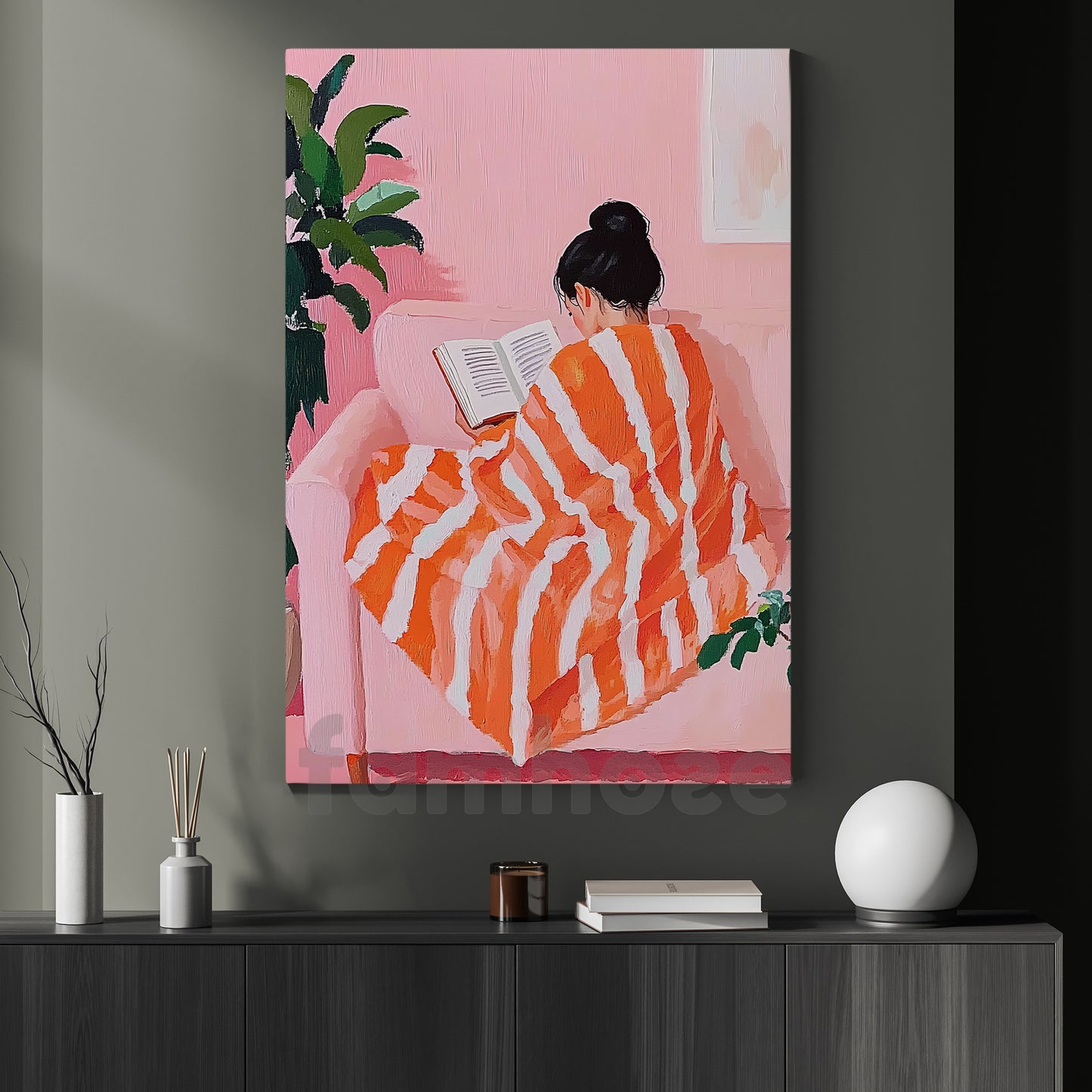 Reading Book Canvas Painting, Reading Woman On Holiday Wall Art Decor, Poster Gift For Book Lovers