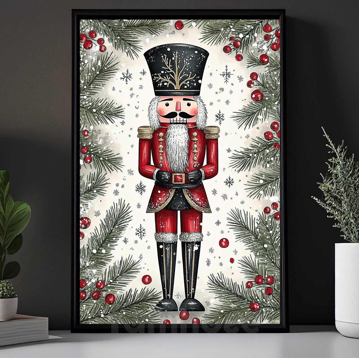 Christmas Nutcracker Soldier Canvas Painting, Nutcracker Guarding Holiday Pines Wall Art Decor, Xmas Poster Gift For Nutcracker Lovers