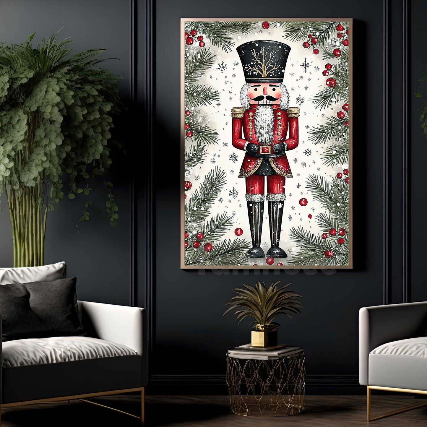 Christmas Nutcracker Soldier Canvas Painting, Nutcracker Guarding Holiday Pines Wall Art Decor, Xmas Poster Gift For Nutcracker Lovers