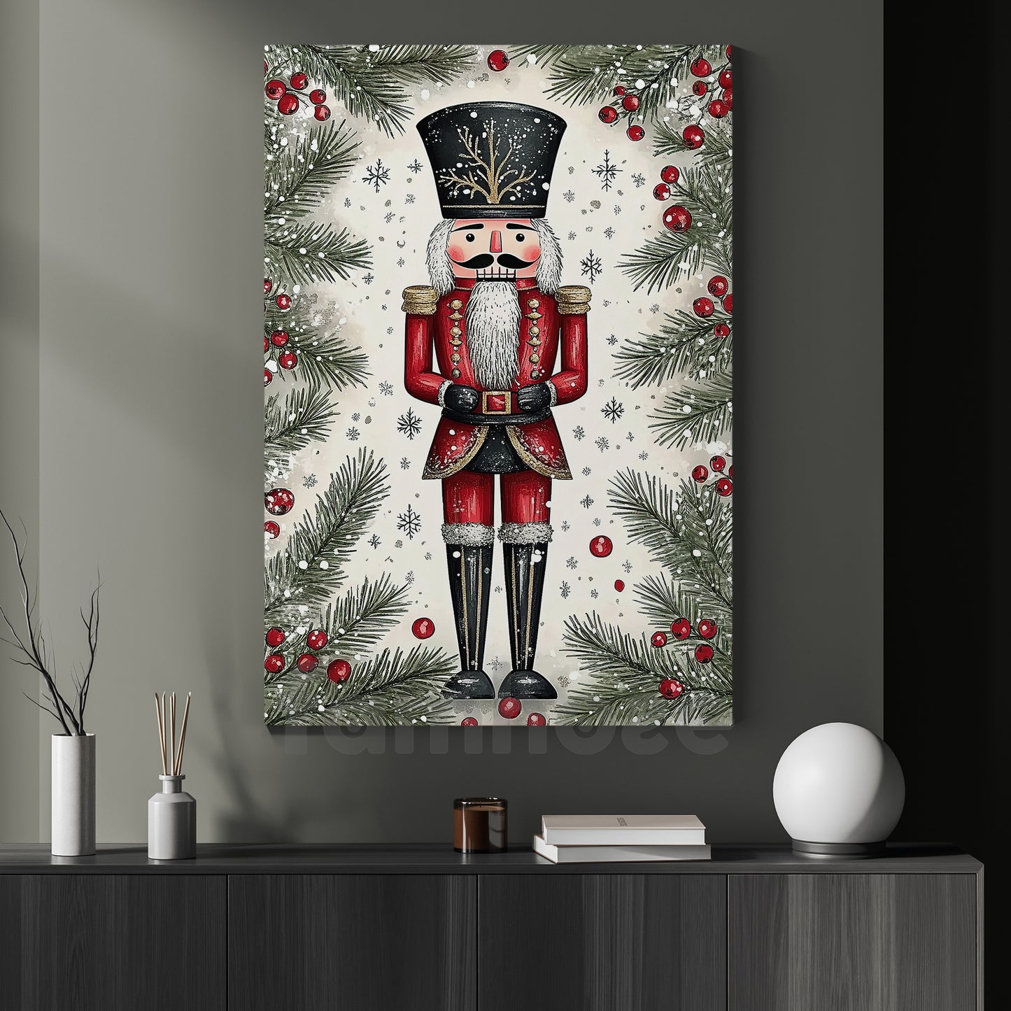 Christmas Nutcracker Soldier Canvas Painting, Nutcracker Guarding Holiday Pines Wall Art Decor, Xmas Poster Gift For Nutcracker Lovers