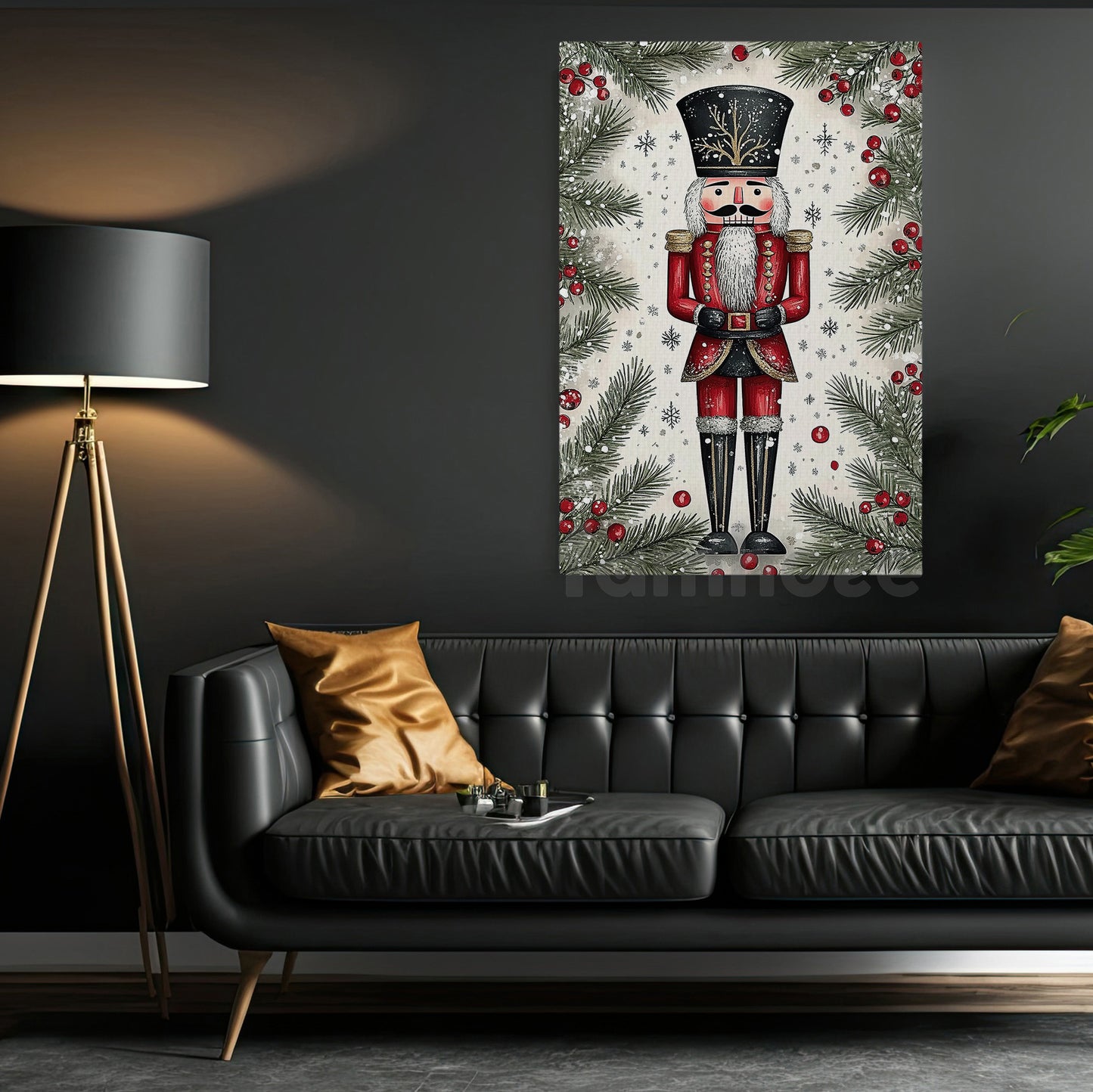 Christmas Nutcracker Soldier Canvas Painting, Nutcracker Guarding Holiday Pines Wall Art Decor, Xmas Poster Gift For Nutcracker Lovers