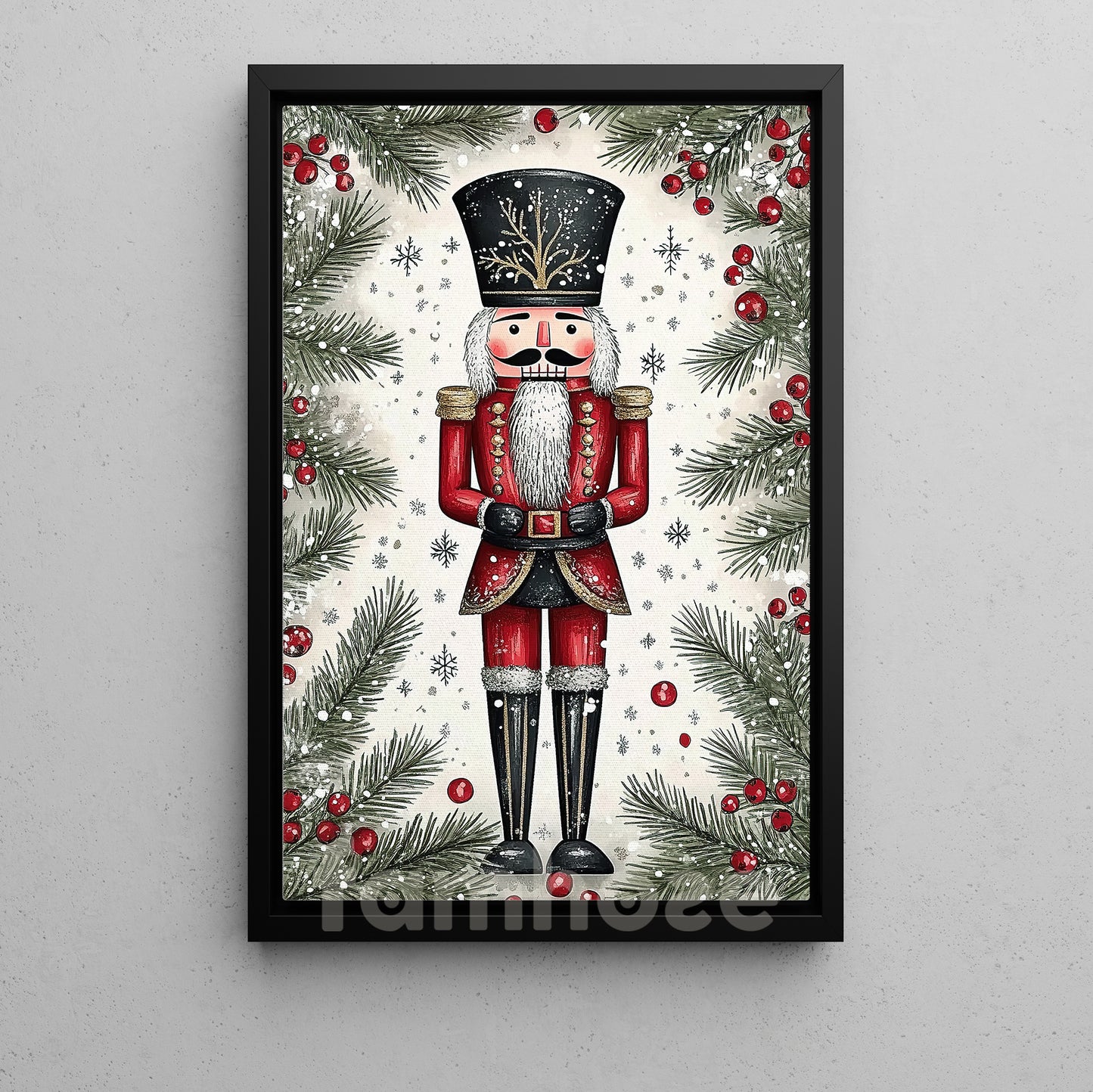 Christmas Nutcracker Soldier Canvas Painting, Nutcracker Guarding Holiday Pines Wall Art Decor, Xmas Poster Gift For Nutcracker Lovers