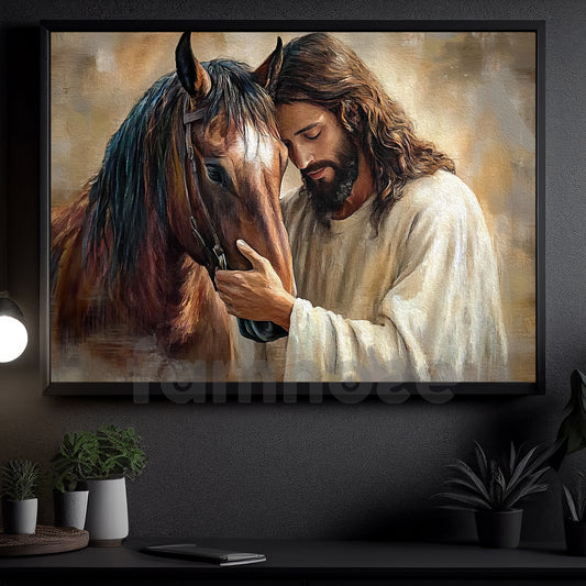 Horse God Canvas Painting, Compassion Of Christ Wall Art Decor Poster Gift For Godness, Horse Lovers