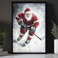 Christmas Hockey Canvas Painting, Santa Playing Ice Hockey Wall Art Decor, Xmas Poster Gift For Hockey Lovers