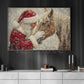 Christmas Horse Canvas Painting, Rustic Santa Woman And Horse Wall Art Decor, Xmas Poster Gift For Horse Lovers