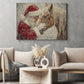 Christmas Horse Canvas Painting, Rustic Santa Woman And Horse Wall Art Decor, Xmas Poster Gift For Horse Lovers