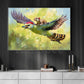 Surreal Animal Friendship Canvas Painting, A Weasel Riding A Woodpecker Wall Art Decor, Natural Poster Gift For Wild Animals Lover