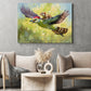 Surreal Animal Friendship Canvas Painting, A Weasel Riding A Woodpecker Wall Art Decor, Natural Poster Gift For Wild Animals Lover