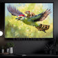 Surreal Animal Friendship Canvas Painting, A Weasel Riding A Woodpecker Wall Art Decor, Natural Poster Gift For Wild Animals Lover