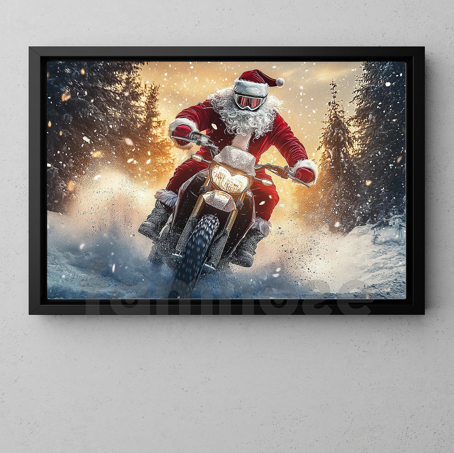 Christmas Motocross Canvas Painting, Santa’s Wild Snow Ride Wall Art Decor, Xmas Poster Gift For Motocross Lover