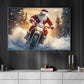 Christmas Motocross Canvas Painting, Santa’s Wild Snow Ride Wall Art Decor, Xmas Poster Gift For Motocross Lover