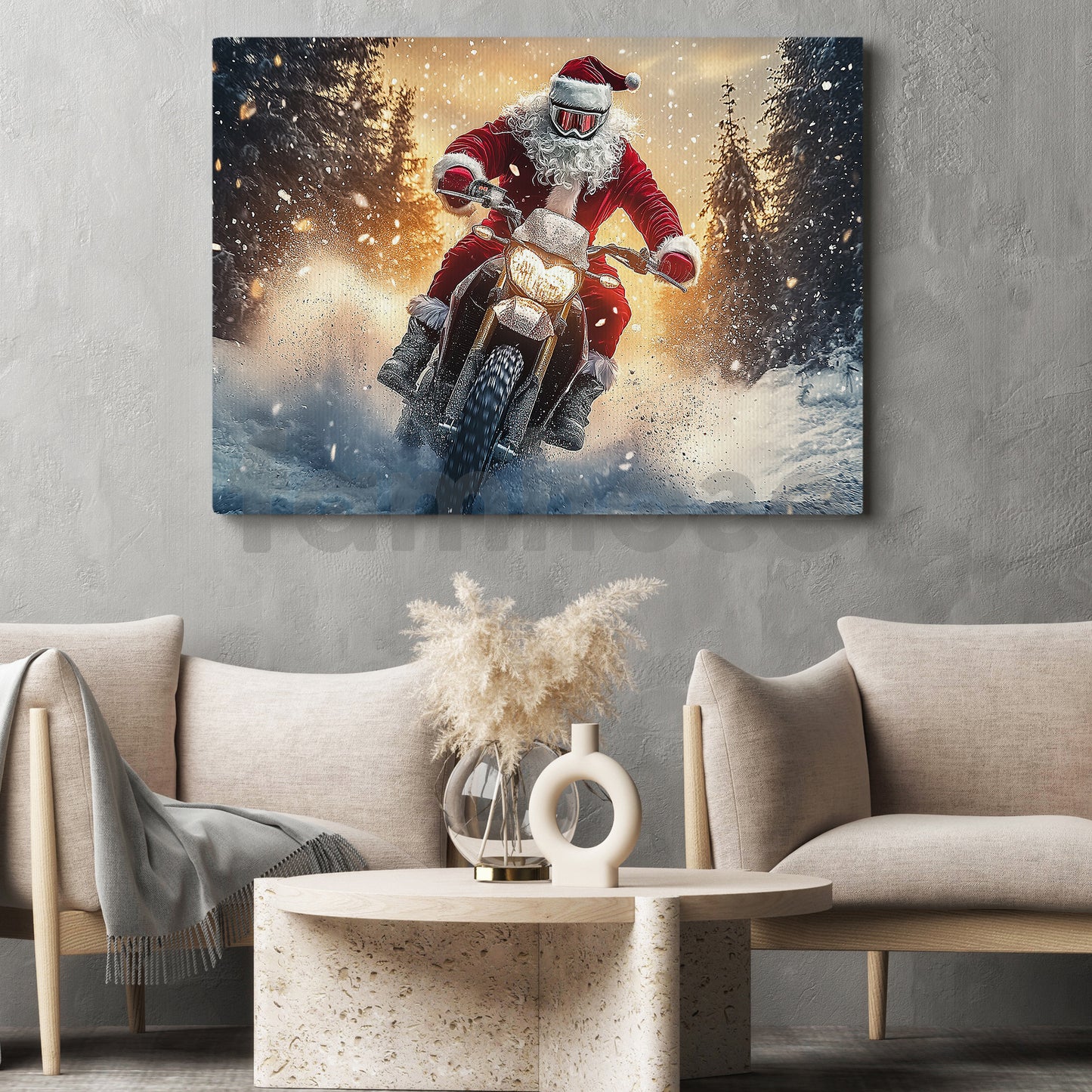 Christmas Motocross Canvas Painting, Santa’s Wild Snow Ride Wall Art Decor, Xmas Poster Gift For Motocross Lover
