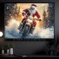 Christmas Motocross Canvas Painting, Santa’s Wild Snow Ride Wall Art Decor, Xmas Poster Gift For Motocross Lover