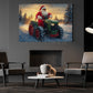 Christmas Farm Tractor Canvas Painting, Santa Rides A Green Tractor Wall Art Decor, Xmas Poster Gift For Tractor Lover