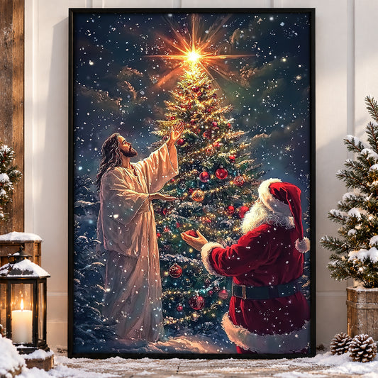 Christmas Jesus Canvas Painting, Holy Light Christmas Scene Xmas Wall Art Decor, Christian Poster Gift