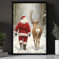 Christmas Canvas Painting, Santa Walking With His Reindeer Wall Art Decor, Xmas Poster Gift To Decor House Or Office