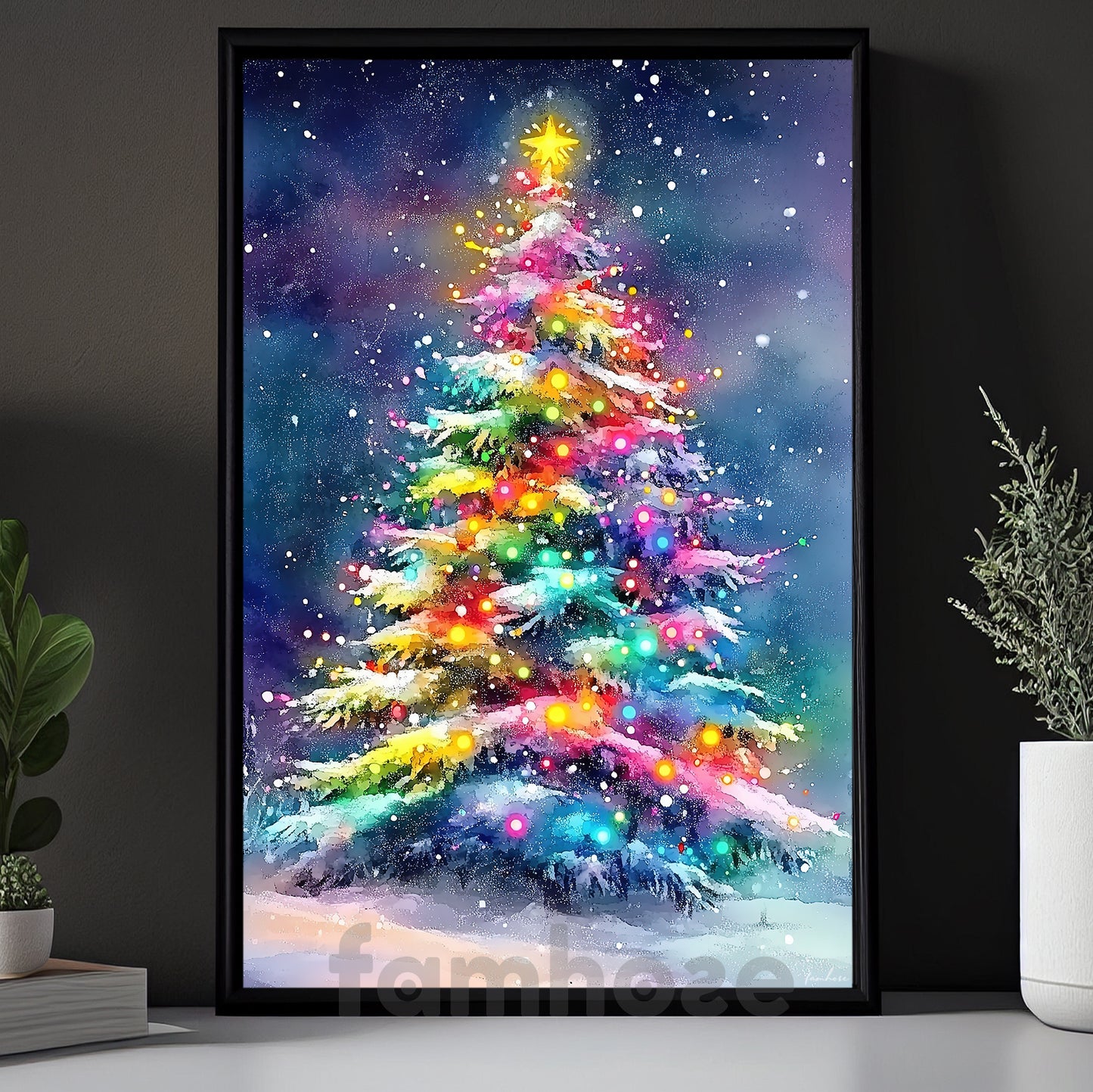Christmas Tree Canvas Painting, Winter Wonderland Wall Art Decor, Xmas Poster Gift To Decor House Or Office