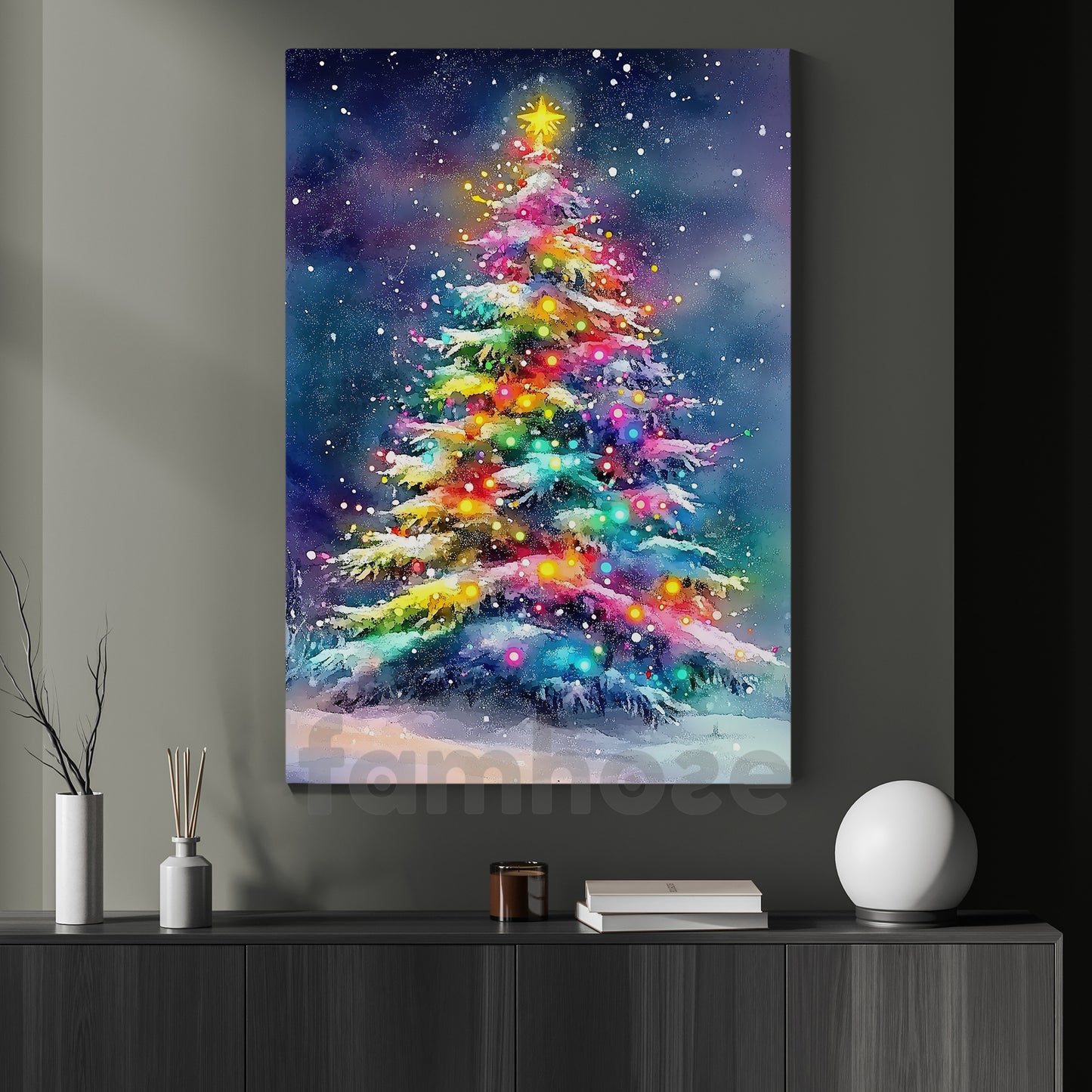 Christmas Tree Canvas Painting, Winter Wonderland Wall Art Decor, Xmas Poster Gift To Decor House Or Office