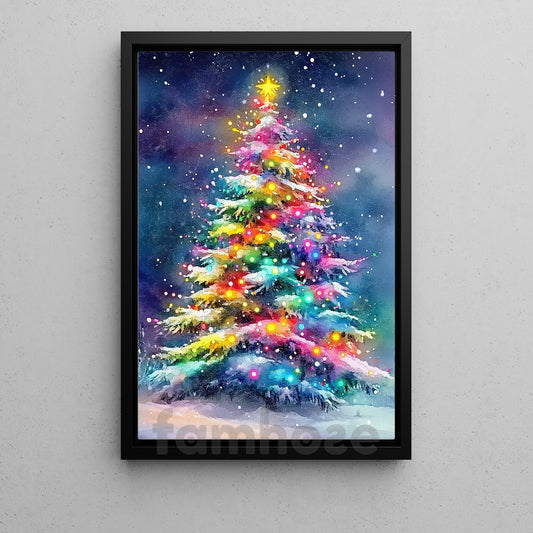 Christmas Tree Canvas Painting, Winter Wonderland Wall Art Decor, Xmas Poster Gift To Decor House Or Office