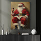 Funny Christmas Toilet Canvas Painting, Santa Claus In His Toilet Bathroom Wall Art Decor, Xmas Restroom Poster Gift