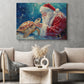 Christmas Turtle Canvas Painting, Santa Claus With Turtle Wall Art Decor, Xmas Poster Gift For Turtle Lover