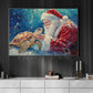 Christmas Turtle Canvas Painting, Santa Claus With Turtle Wall Art Decor, Xmas Poster Gift For Turtle Lover