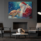 Christmas Turtle Canvas Painting, Santa Claus With Turtle Wall Art Decor, Xmas Poster Gift For Turtle Lover