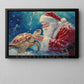 Christmas Turtle Canvas Painting, Santa Claus With Turtle Wall Art Decor, Xmas Poster Gift For Turtle Lover