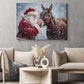 Christmas Donkey Canvas Painting, Santa Claus With Donkey Wall Art Decor, Xmas Poster Gift For Donkey Lover