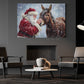 Christmas Donkey Canvas Painting, Santa Claus With Donkey Wall Art Decor, Xmas Poster Gift For Donkey Lover