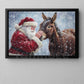 Christmas Donkey Canvas Painting, Santa Claus With Donkey Wall Art Decor, Xmas Poster Gift For Donkey Lover