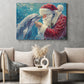 Christmas Dolphin Canvas Painting, Santa Claus And Dolphin Wall Art Decor, Xmas Poster Gift For Dolphin Lover