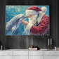 Christmas Dolphin Canvas Painting, Santa Claus And Dolphin Wall Art Decor, Xmas Poster Gift For Dolphin Lover