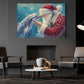 Christmas Dolphin Canvas Painting, Santa Claus And Dolphin Wall Art Decor, Xmas Poster Gift For Dolphin Lover