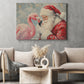 Christmas Flamingo Canvas Painting, Santa Claus With Flamingo Wall Art Decor, Xmas Poster Gift For Flamingo Lover