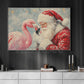 Christmas Flamingo Canvas Painting, Santa Claus With Flamingo Wall Art Decor, Xmas Poster Gift For Flamingo Lover